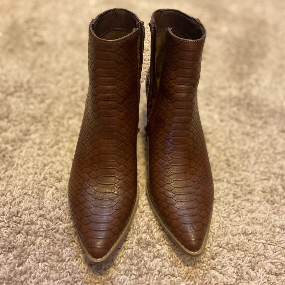 Dark Brown Snake Pointed Toe Ankle Booties
Lulus x Matisse